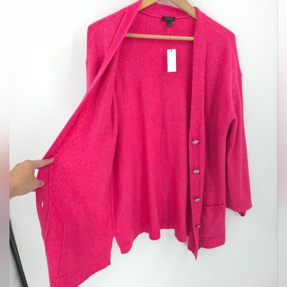 Talbots Jeweled Button Cardigan Pink Longline Office Church Cozy Barbie NWT - Picture 4 of 16